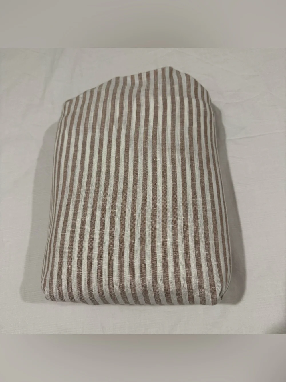 New Quince European Linen Duvet Cover Set Full/Queen - Latte/White MSRP $204